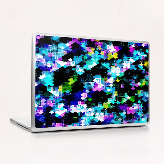 psychedelic geometric square pixel pattern abstract background in blue pink yellow Laptop & iPad Skin by Timmy333