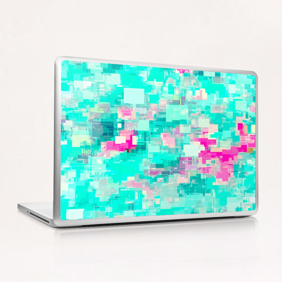 psychedelic geometric square pixel pattern abstract background in blue and pink Laptop & iPad Skin by Timmy333