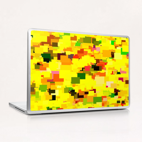 geometric square pattern pixel abstract background in yellow orange green red Laptop & iPad Skin by Timmy333