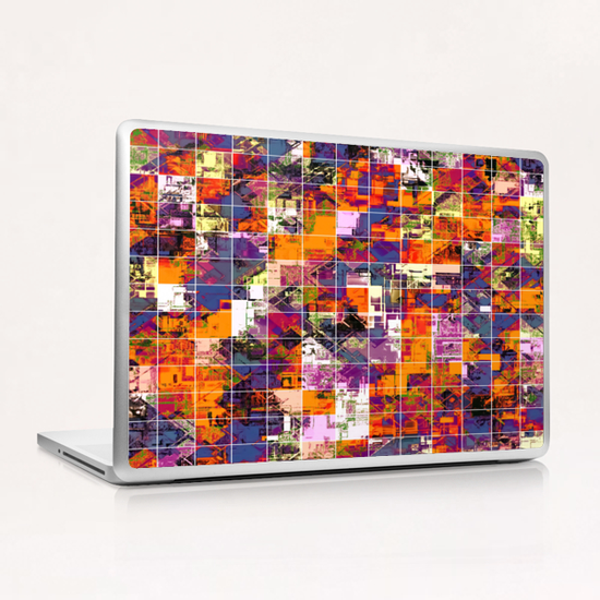 psychedelic geometric square pattern painting abstract background in orange blue pink red Laptop & iPad Skin by Timmy333