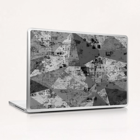 psychedelic geometric triangle polygon abstract pattern background in black and white Laptop & iPad Skin by Timmy333