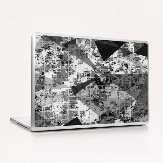 psychedelic geometric triangle polygon pattern abstract background in black and white Laptop & iPad Skin by Timmy333