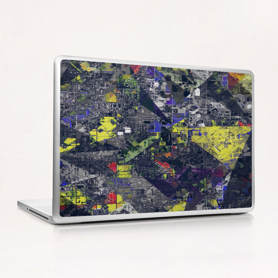 psychedelic geometric triangle polygon pattern abstract in blue yellow black Laptop & iPad Skin by Timmy333