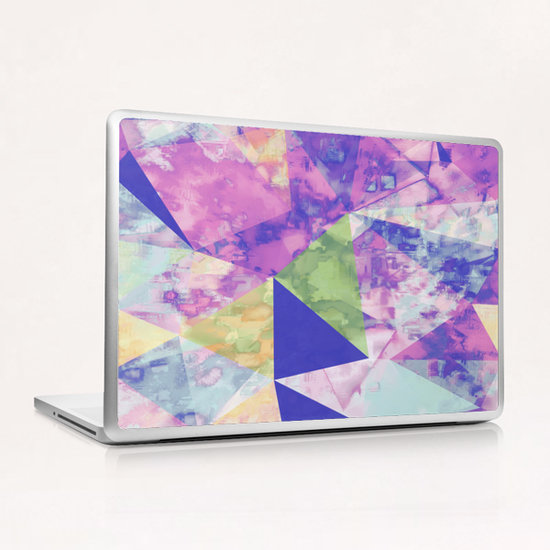 psychedelic geometric triangle polygon pattern abstract background in pink purple blue yellow Laptop & iPad Skin by Timmy333