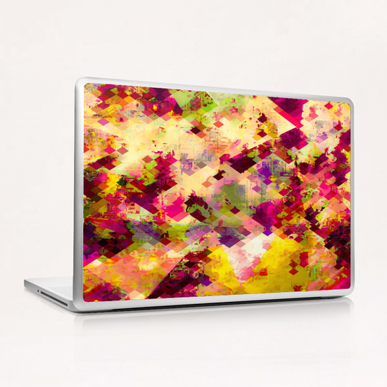 geometric square pixel pattern abstract in pink yellow purple Laptop & iPad Skin by Timmy333