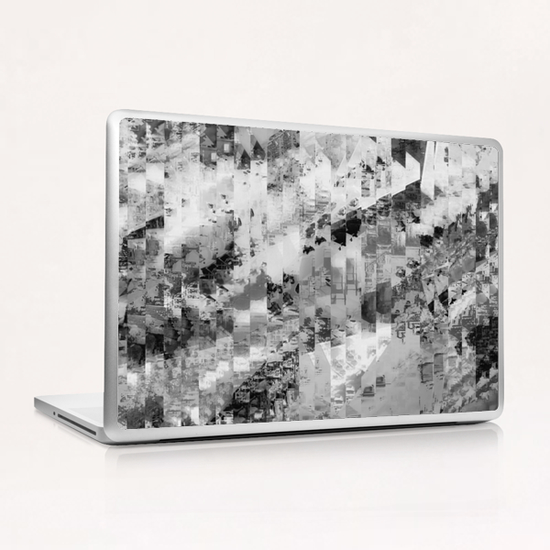 psychedelic geometric line pattern abstract background in black and white Laptop & iPad Skin by Timmy333