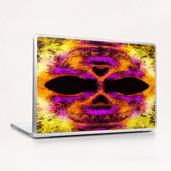 psychedelic angry skull portrait in pink orange yellow Laptop & iPad Skin by Timmy333