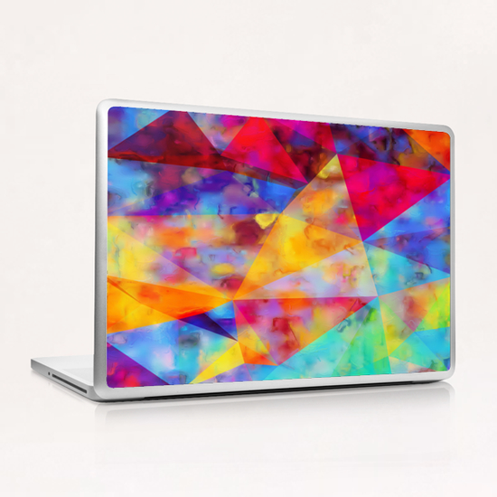 vintage psychedelic triangle polygon pattern abstract in orange yellow red blue purple Laptop & iPad Skin by Timmy333