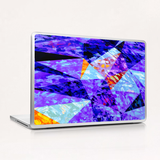 vintage psychedelic geometric triangle polygon pattern abstract in purple blue orange Laptop & iPad Skin by Timmy333