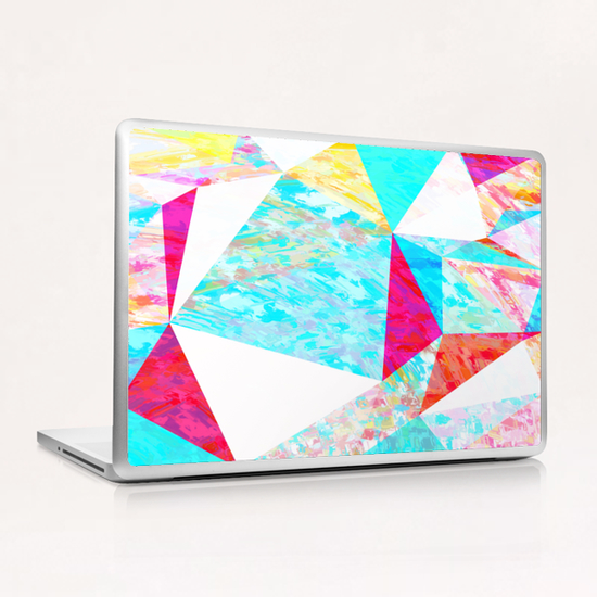 psychedelic geometric triangle polygon pattern abstract in blue pink yellow orange Laptop & iPad Skin by Timmy333