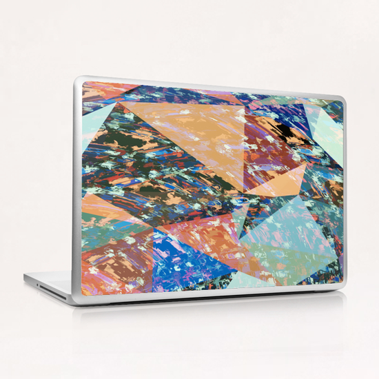 vintage psychedelic geometric triangle polygon pattern abstract in brown blue green Laptop & iPad Skin by Timmy333