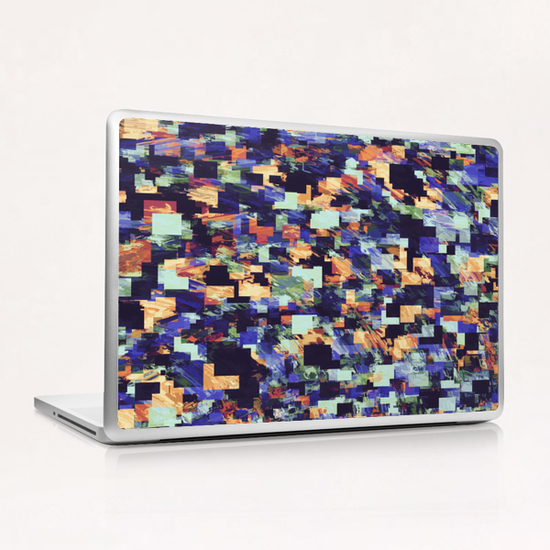 vintage psychedelic geometric square pixel pattern abstract in blue purple brown Laptop & iPad Skin by Timmy333