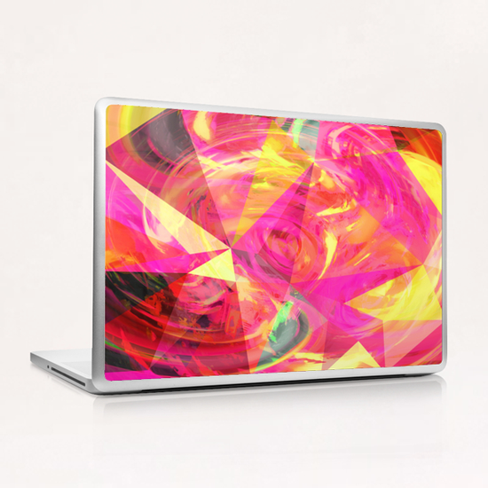 psychedelic geometric triangle polygon pattern abstract in pink and yellow Laptop & iPad Skin by Timmy333